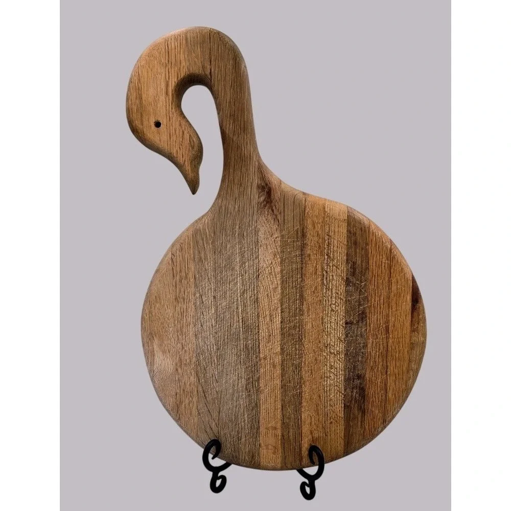 Vintage Handmade Swan Wooden‎ Cutting Board Round Rustic Farmhouse Serving Tray